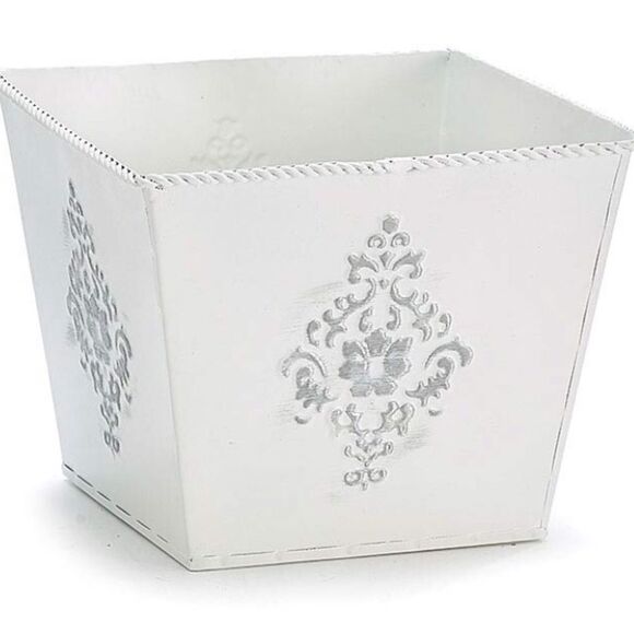 Indoor Garden Planter White Embossed Hand Painted Tin Organizer NWT - Picture 1 of 3